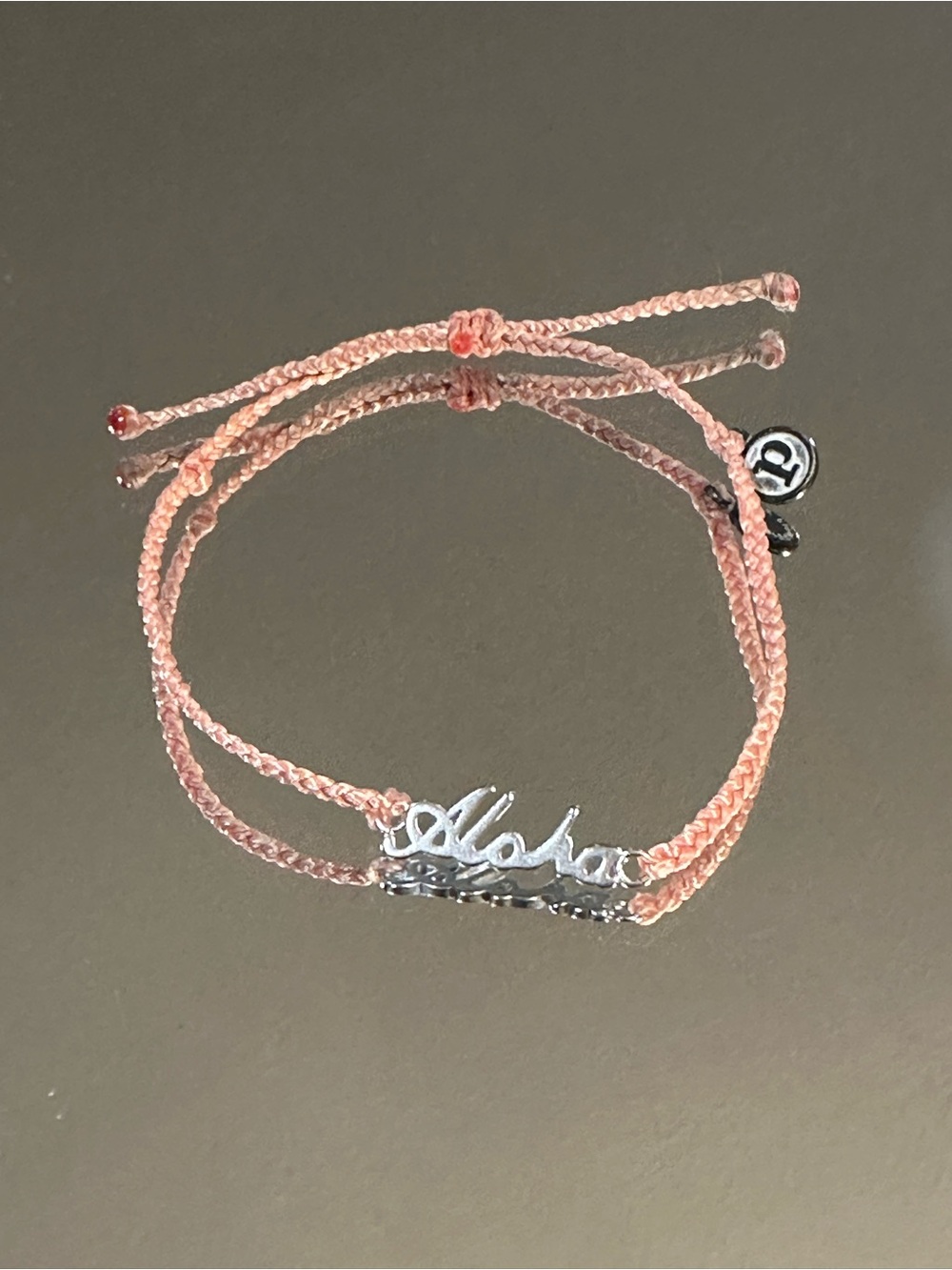 Pura Vida. Pink Cord Bracelet with Silver 'Aloha' Charm